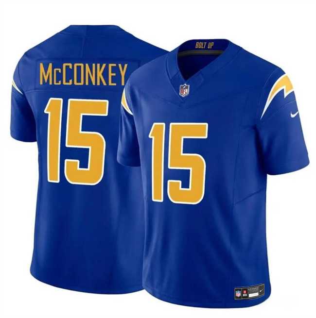 Men & Women & Youth Los Angeles Chargers #15 Ladd McConkey Royal 2024 F.U.S.E Draft Vapor Limited Stitched Jersey